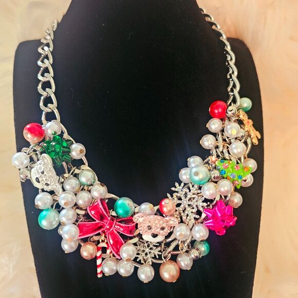 Betsey Johnson Holiday Christmas Statement Bib Choker Necklace Bracelet Set NEW - Picture 5 of 16